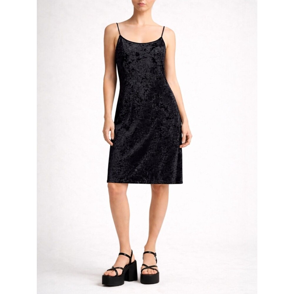Double Zero Black Crushed Velvet Slip Dress Midi Spaghetti Strap Y2K Size Large